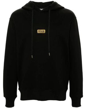 Versace Jeans Couture Cotton Hooded Sweatshirt With Logo Plaque - Black