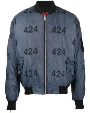 424 Logo-Print Quilted Bomber Jacket - Blue