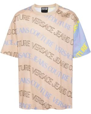 Versace Jeans Couture Logo-Print Colour-Block T-Shirt - Natural