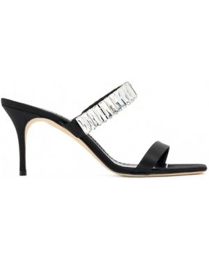 Manolo Blahnik Sakobay Crystal-Embellished Satin Sandals - White