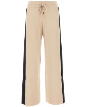 Elena Miro Side-Stripe Wide-Leg Trousers - Natural