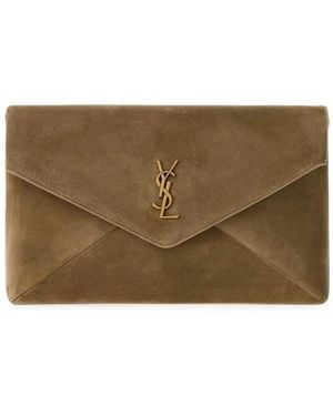 Saint Laurent Large Envelope Cassandre Clutch Bag - Brown