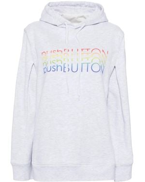Pushbutton Logo-Print Cotton Hoodie - White