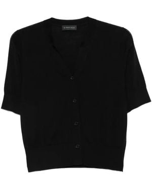 Le Petite Pulle Short-Sleeve Button-Up Cardigan - Black