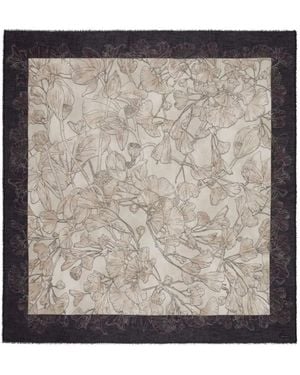 Faliero Sarti Ventily Floral-Print Frayed Scarf - Metallic