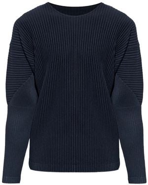 Homme Plissé Issey Miyake Long-Sleeved Pleated T-Shirt - Blue
