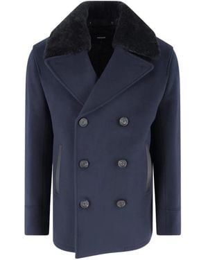 Mackage Double-Breasted Shearling-Collar Coat - Blue