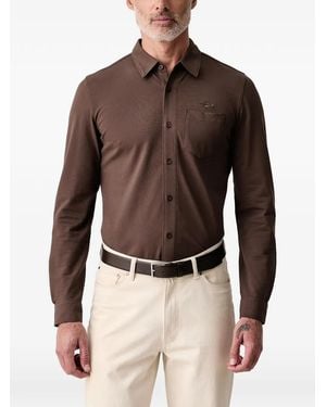 Aeronautica Militare Logo-Embroidered Chest-Pocket Shirt - Brown