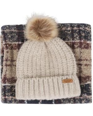Barbour Pompom-detail Tartan-scarf Beanie Set - ナチュラル