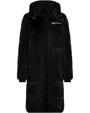 KARL LAGERFELD Long Shiny Puffer Jacket - Black