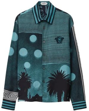 Versace Printed Silk Crêpe De Chine Regular Shirt - Blue