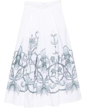 Eleventy Floral-Print Midi Skirt - White
