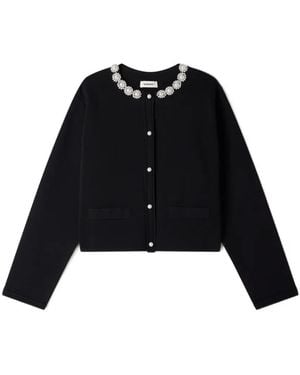 Sandro Faux-Pearl Embellished Cropped Cardigan - Black