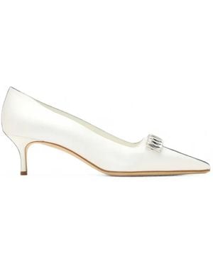 Manolo Blahnik Bottatayon Crystal-Embellished Satin Court Shoes - White