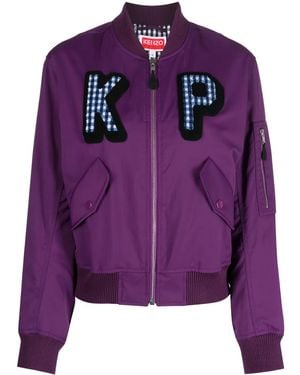 KENZO Logo-Patch Bomber Jacket - Purple