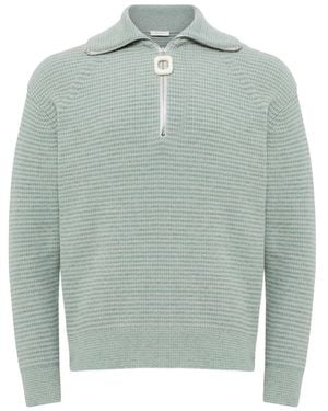 JW Anderson Wafelgebreide Trui Met Halve Rits - Groen