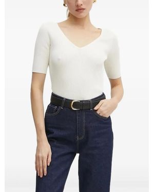 BOSS Ribbed V-Neck Top - Blue
