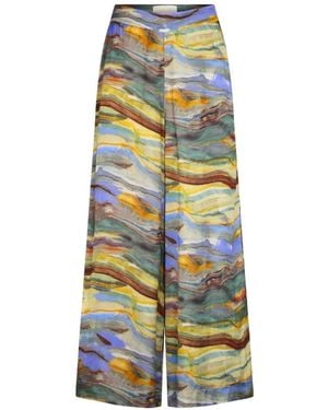 Carolina K Marble-Print Palazzo Trousers - White