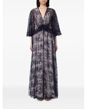 Alberta Ferretti Sequin-Embellished Lace Maxi Dress - Blue