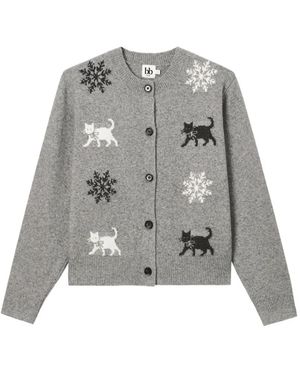 B+ AB Cárdigan Con Motivo De Copo De Nieve Y Gato En Intarsia - Gris