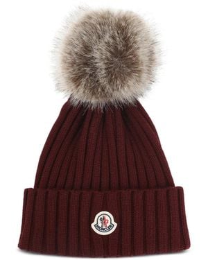 Moncler Ribbed Pompom-Detail Beanie - Red