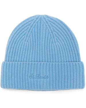 MC2 Saint Barth Moss Ribbed-Knit Embroidered-Logo Beanie Hat - Blue