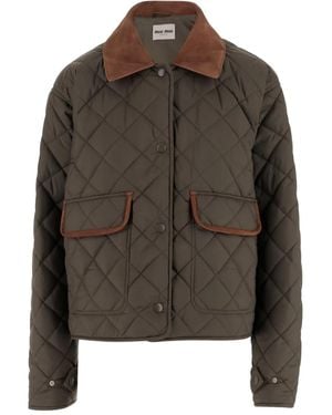 Miu Miu Gesteppter Mantel mit Wildlederbesatz - Braun