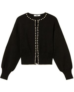 Twinset Pearl-Embellished Cardigan - Black