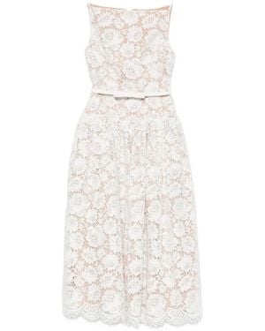 Self-Portrait Lace-Overlay Belted Midi Dress - White