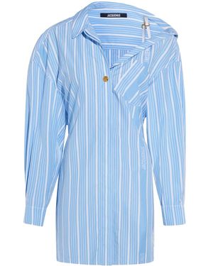 Jacquemus Asymmetrical Striped Cotton Shirt Dress - Blue