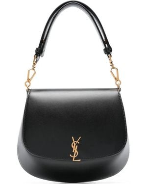 Saint Laurent Logo-Plaque Half-Moon Tote Bag - Black
