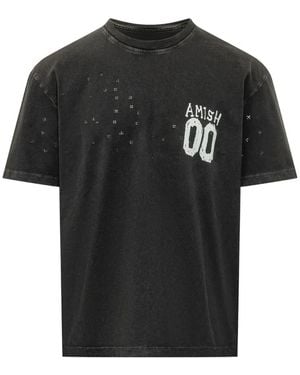AMISH Distressed Logo-Print T-Shirt - Black