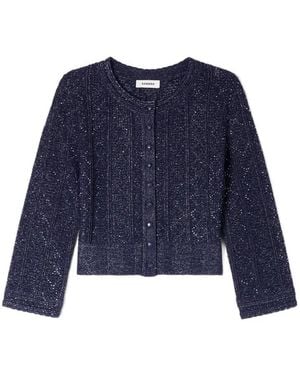 Sandro Rhinestone Knit Cropped Cardigan - Blue
