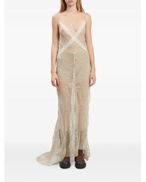 Ann Demeulemeester Embroidered Silk-Voile Maxi Dress - Natural