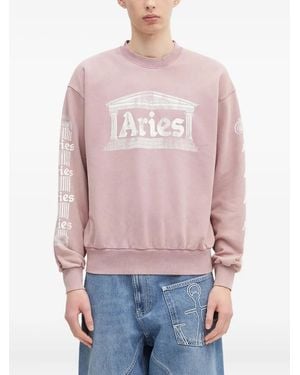 Aries Temple-Print Sweatshirt - Red