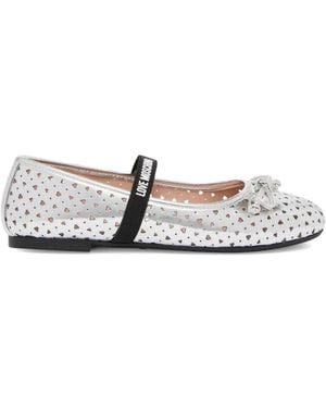 Love Moschino Heart Cut-Out Bow Ballet Flats - White