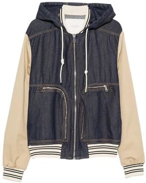 Yes London Hooded Panelled Denim Bomber Jacket - Blue