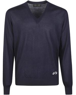 Gabriele Pasini V-Neck Graphic Jumper - Blue