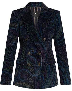 Etro Corduroy Blazer With Decorative Pattern - Blue