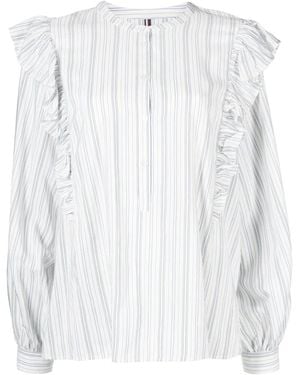 Tommy Hilfiger Striped Ruffle-Trim Blouse - White