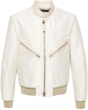 Tom Ford Racer Faille Bomber Jacket - White