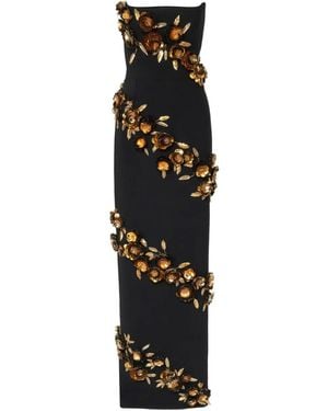 Carolina Herrera Floral-Appliqué Strapless Gown - Black