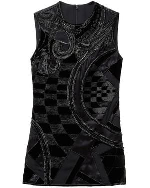 Versace Robe Courte En Satin Envers Brodé - Noir