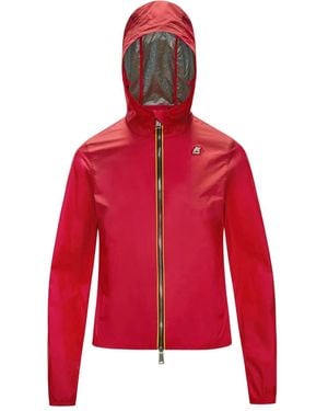 K-Way Hooded Zip-Front Jacket - Red