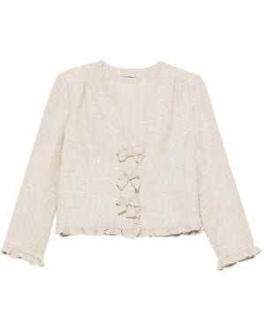 Alessandra Rich Sequined Bow-Embellished Jacket - Natural