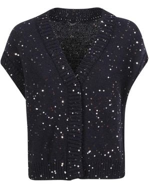Peserico Pull Sans Manches Orné De Sequins À Col V - Black