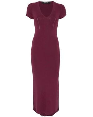 FEDERICA TOSI Ribbed V-Neck Midi Dress - Purple