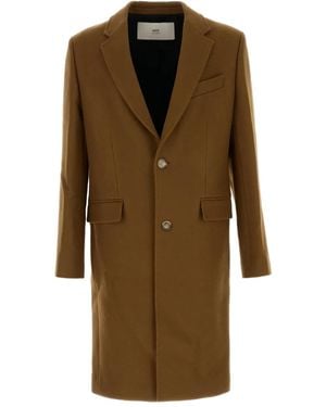 Ami Paris Virgin Wool Single-breasted Coat - ナチュラル