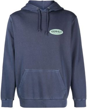 Gramicci Logo-Print Cotton Hoodie - Blue