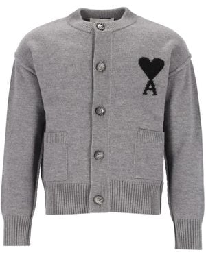 Ami Paris Ami De Coeur Crew-Neck Cardigan - Gray